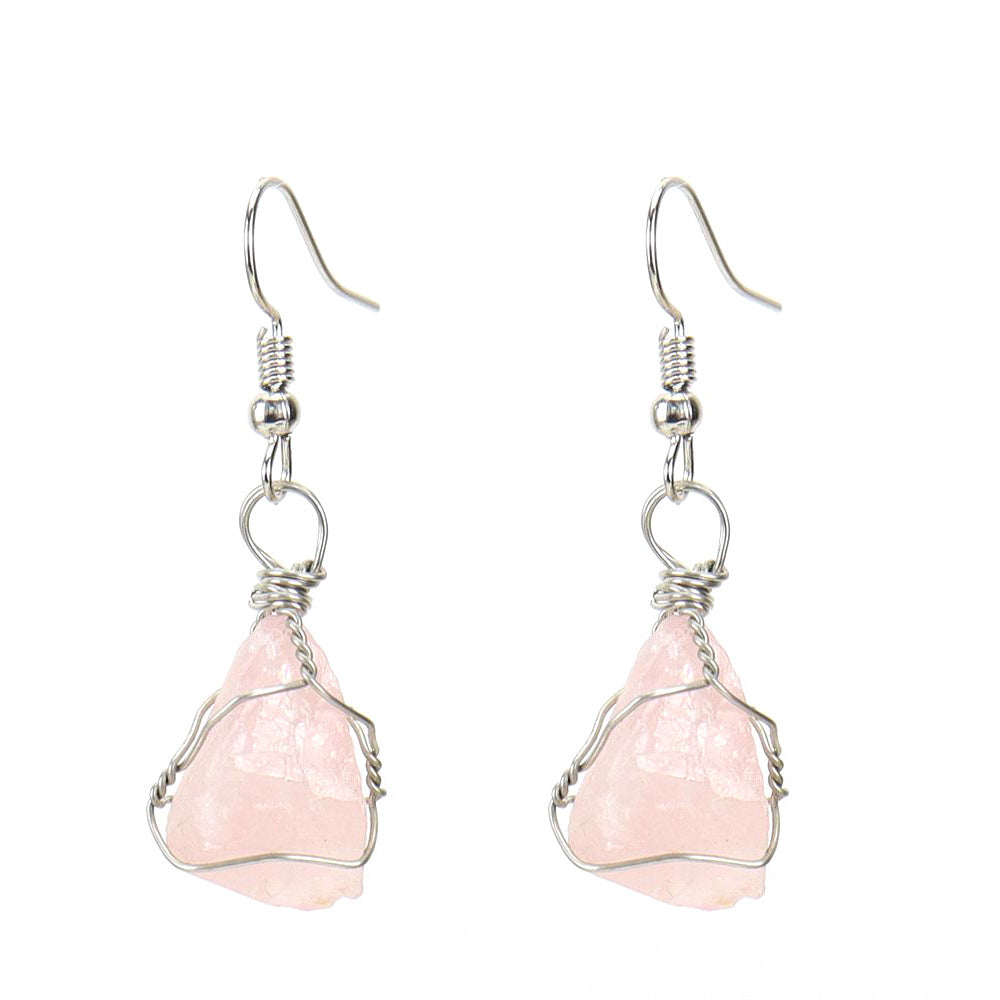 Wholesale New Handmade Silver Wound Natural Rough Crystal Agate Tourmaline Earrings